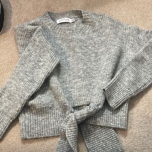 Petal & Pup Gray Knit Sweater with Tie Front